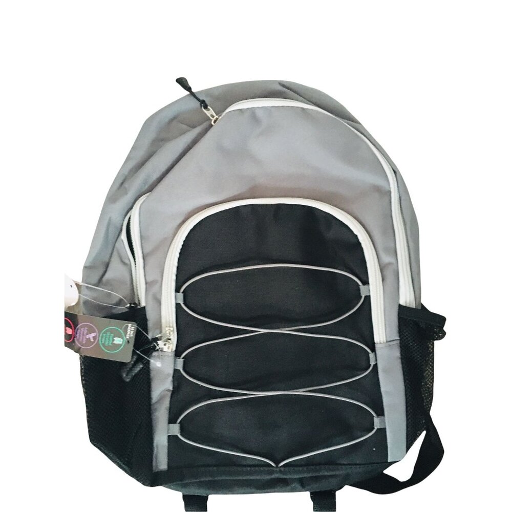 Wonder Nation 16in Backpack with Front Zipped Pouch Grey Black